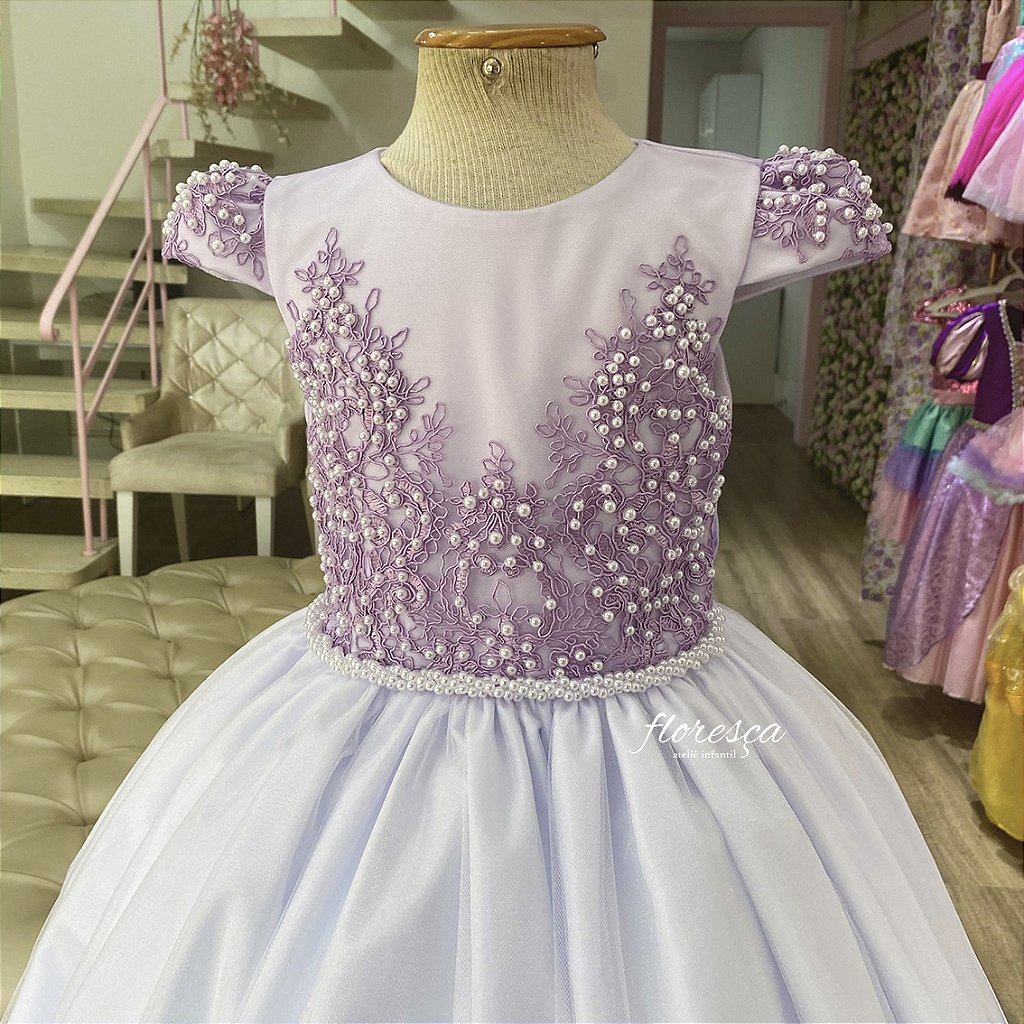 Vestido Infantil Daminha Roseane Lilás e Branco | Floresça Ateliê -  Floresça Ateliê Infantil