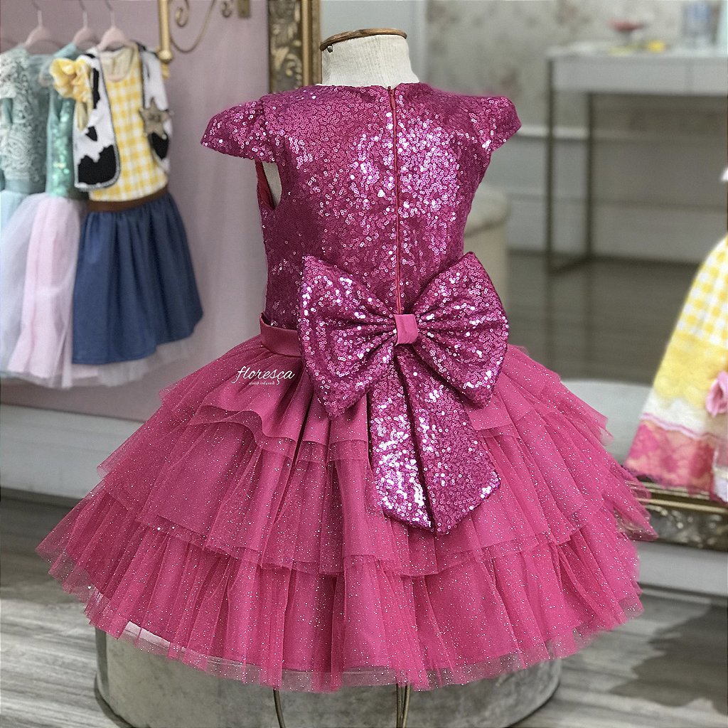 Vestido Infantil Barbie Paetê Pink  Floresça Ateliê - Floresça Ateliê  Infantil