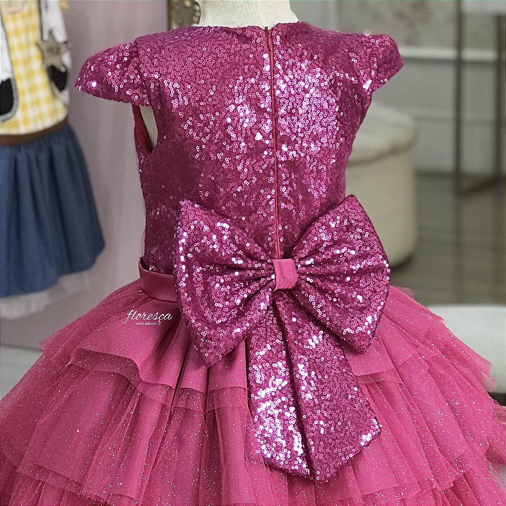 Vestido Infantil Barbie Rosa Glitter