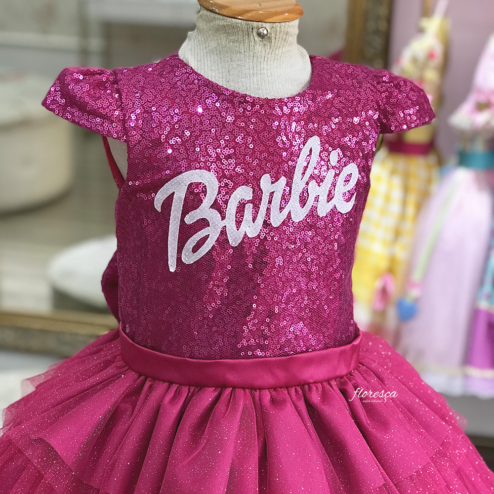 Vestido Infantil Barbie Paetê Pink  Floresça Ateliê - Floresça Ateliê  Infantil