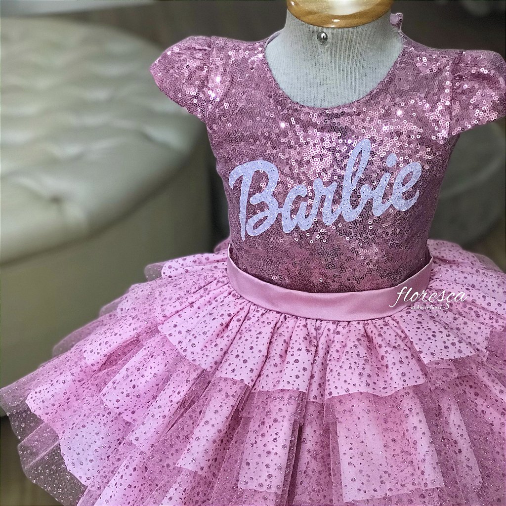 Vestido Infantil Barbie - Vichy Rosa - Little Closet