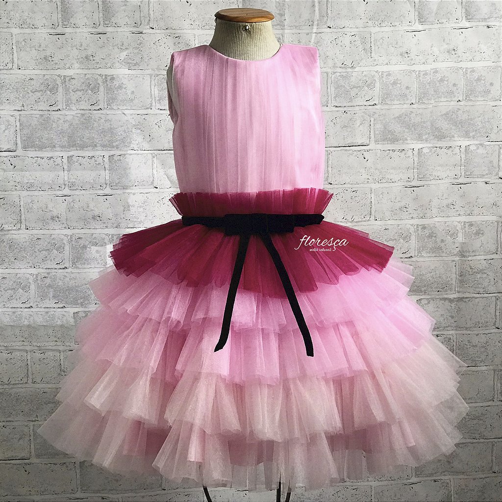 Vestido Infantil de Tule com Camadas Rosa e Fúcsia | Floresça Ateliê -  Floresça Ateliê Infantil