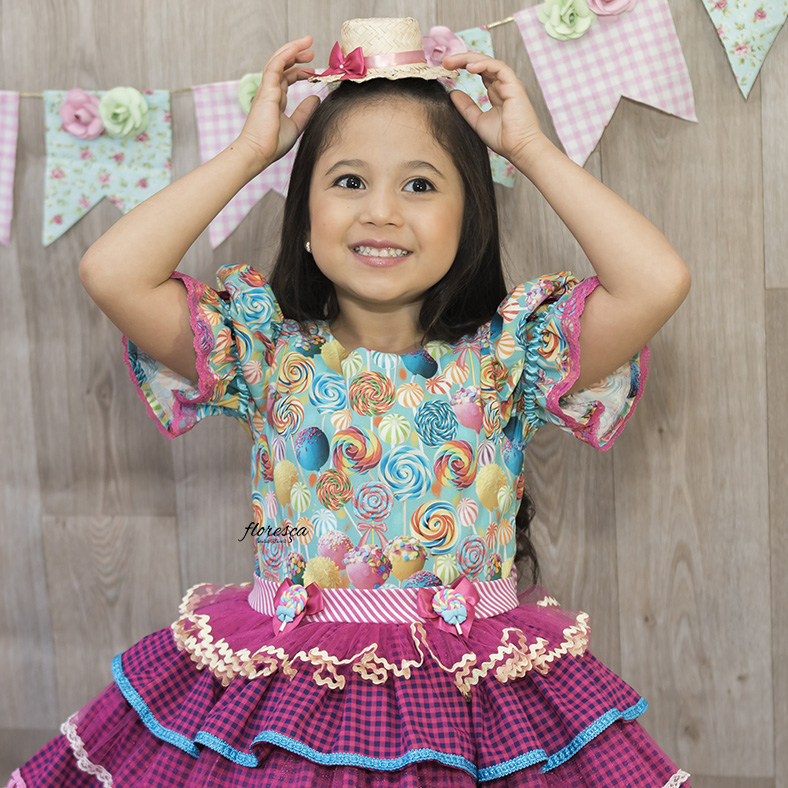 Vestido Infantil Festa Junina Pirulito | Floresça Ateliê - Floresça Ateliê  Infantil