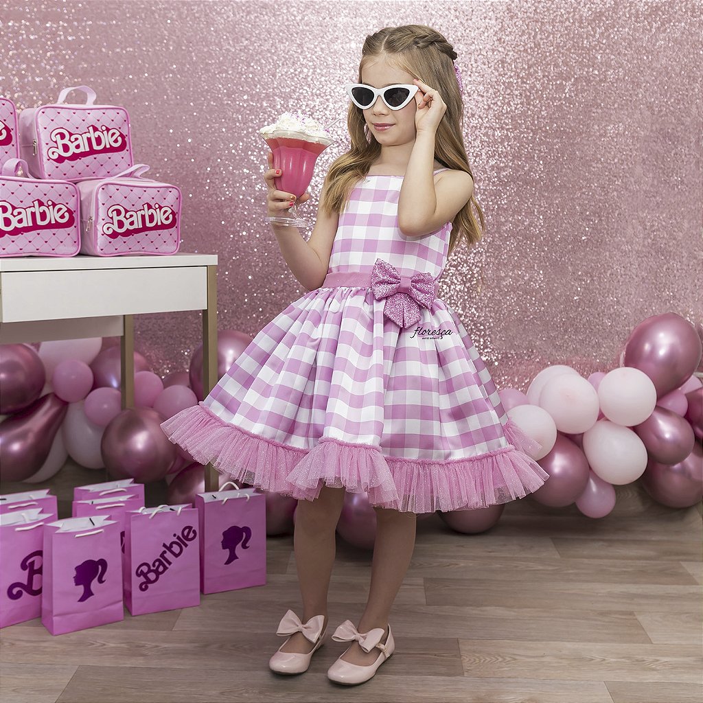 Vestido Infantil Barbie Filme Xadrez Festa Luxuoso - Charlotte