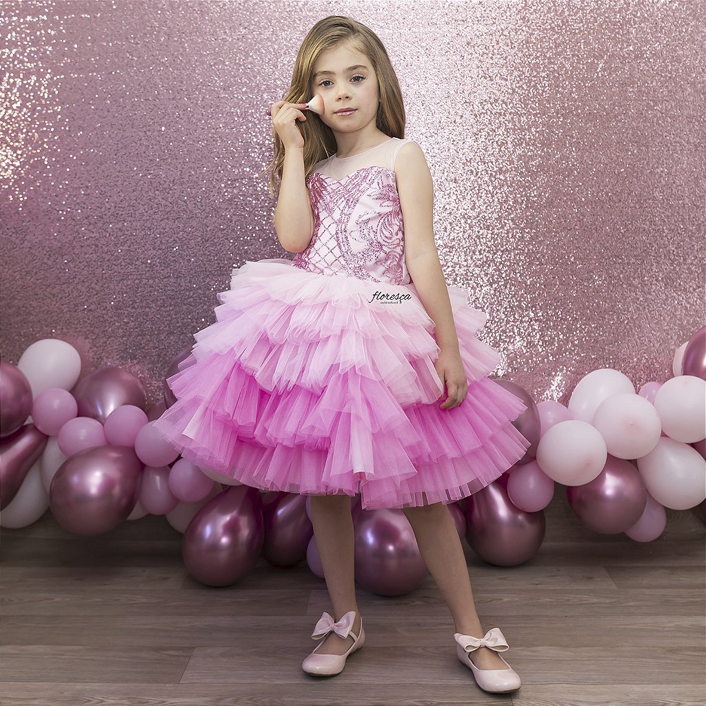 Vestido Barbie Filme xadrez branco e rosa com laço festa infantil  aniversário temático