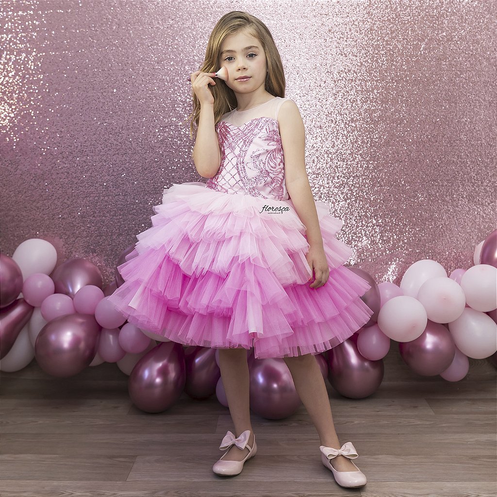 Vestido Infantil Barbie Rosa Xadrez Filme Aniversário Temático