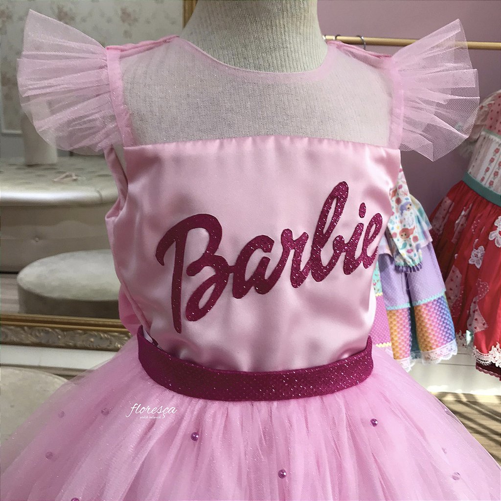 Vestido Infantil Barbie Rosa  Floresça Ateliê - Floresça Ateliê