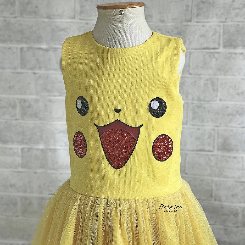 Vestido Infantil Pikachu - Pokémon  Floresça Ateliê - Floresça Ateliê  Infantil