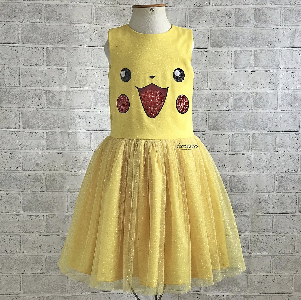 Vestido Infantil Pikachu - Pokémon  Floresça Ateliê - Floresça Ateliê  Infantil