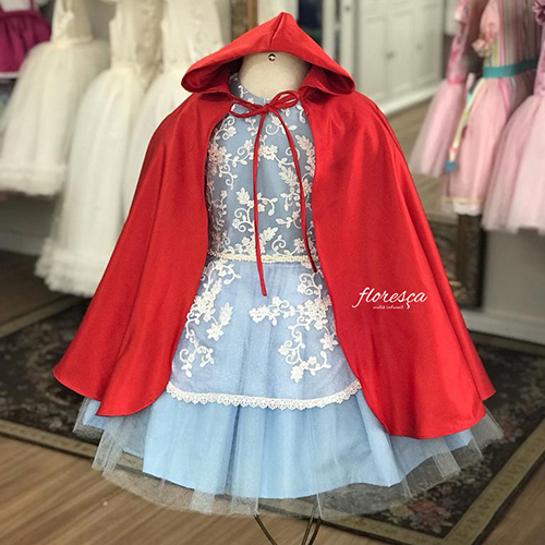 Vestido Infantil Chapeuzinho Vermelho com Capa Floresça Ateliê