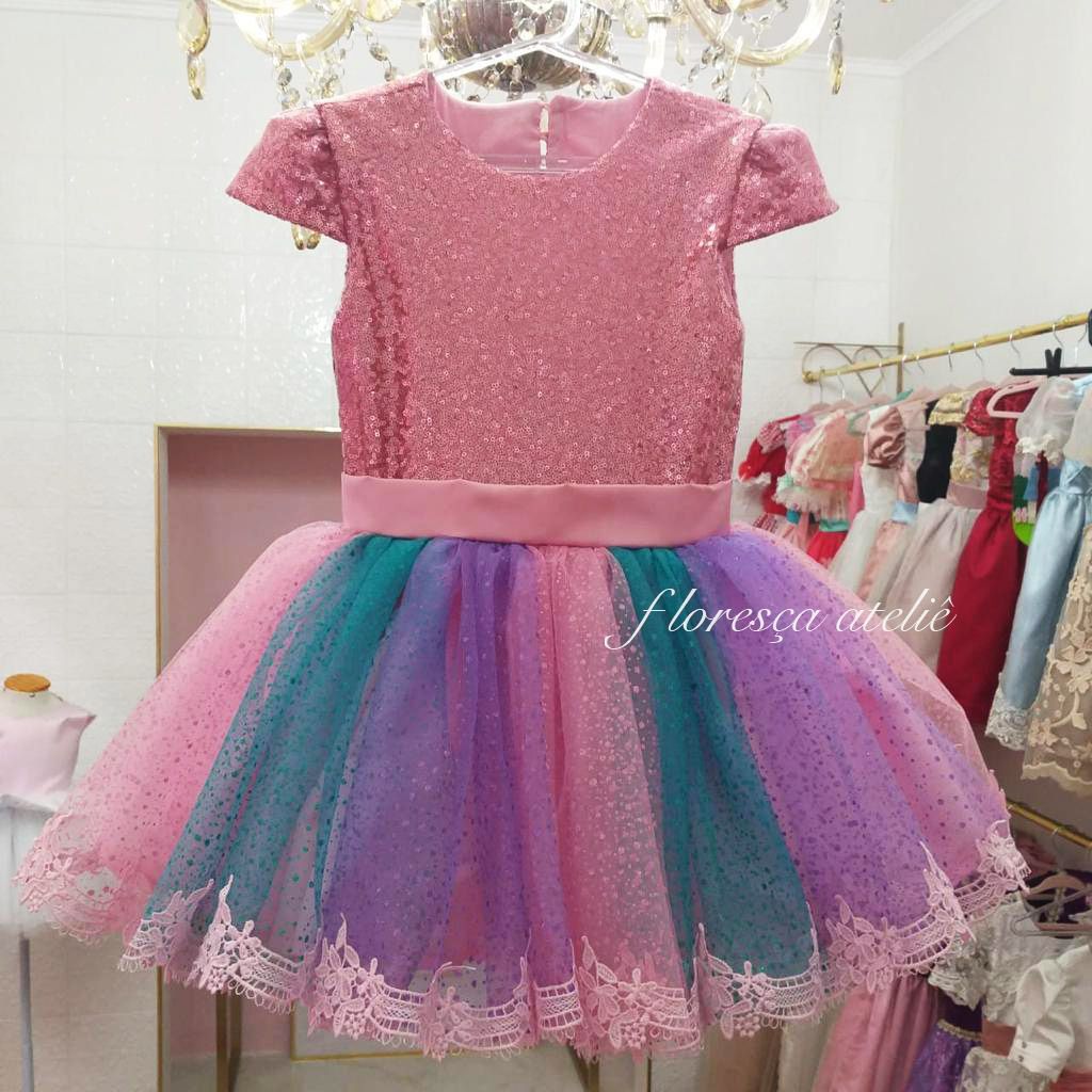 Vestido Infantil Barbie Rosa  Floresça Ateliê - Floresça Ateliê