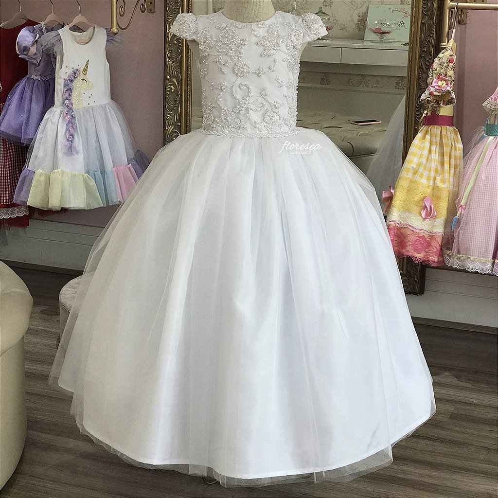 VESTIDO INFANTIL REALEZA LILÁS RENDA PÉROLAS PRINCESA LUXO