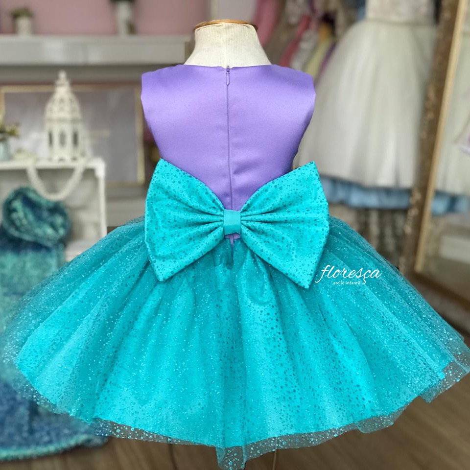 Vestido Infantil Fantasia Princesa Ariel Sereia Longo Cauda