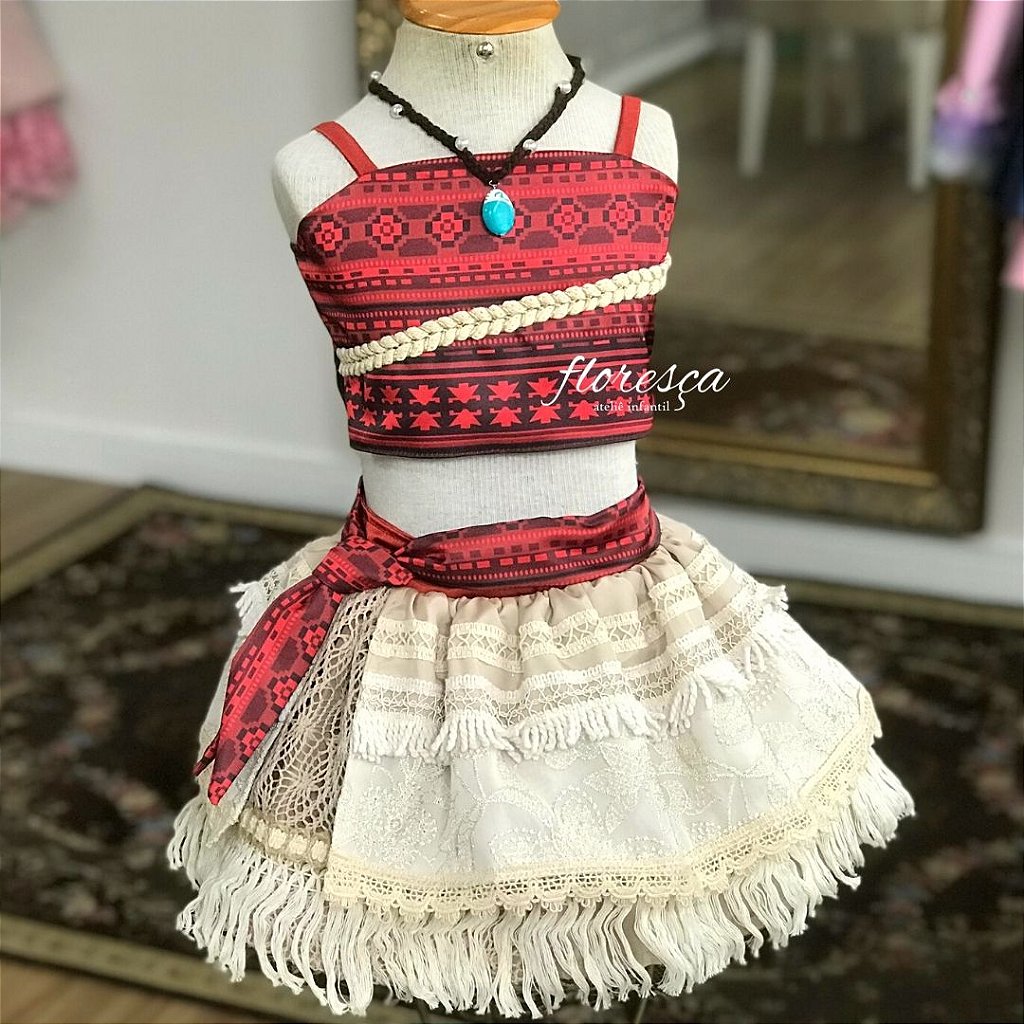 Fantasia Moana Infantil Roupa Personalizada c/ Colar 1 a 9