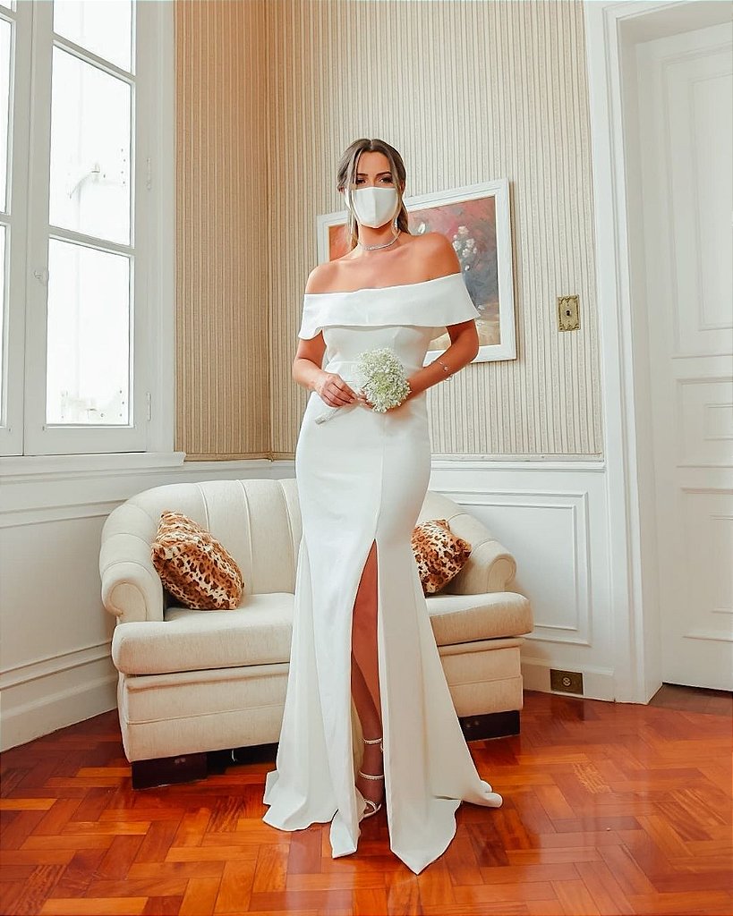 Vestido Noiva Ombro Vestido Ombro Vestido Longo Manga Caida