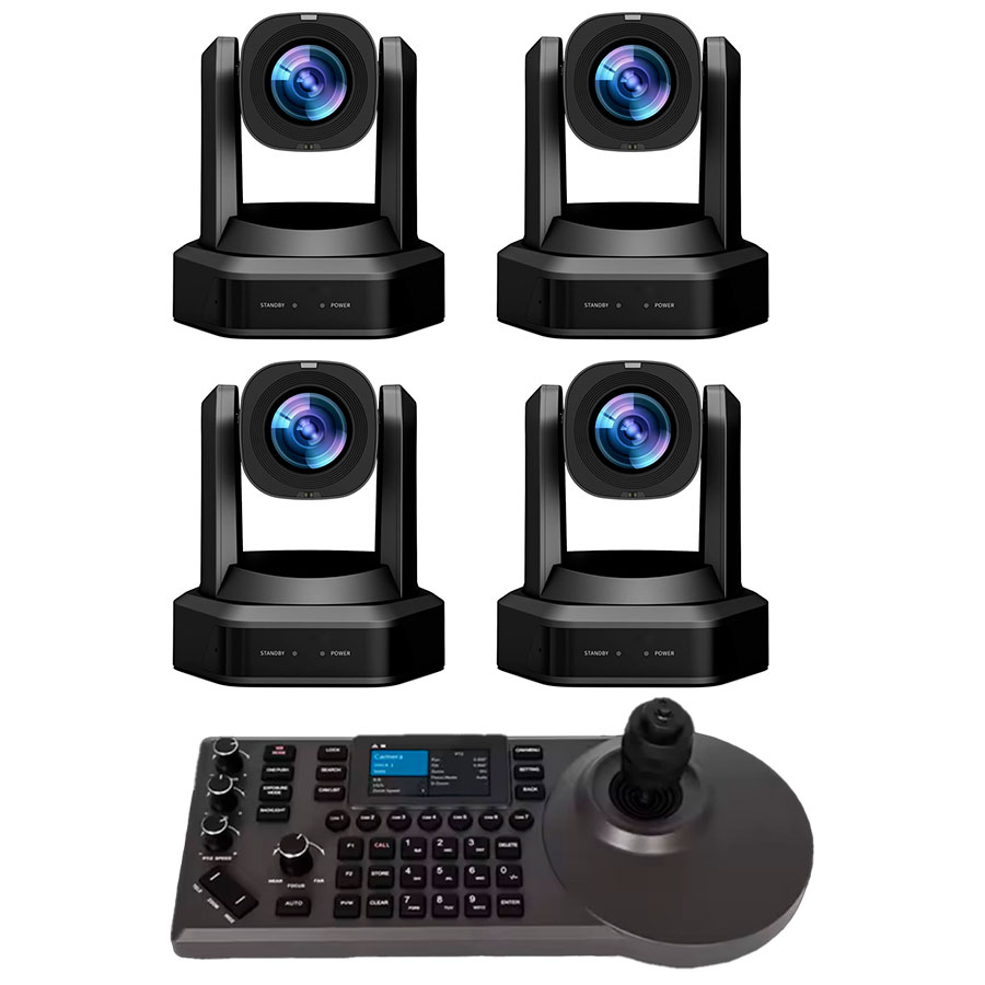 Kit com 4 Câmeras RP PTZ Full HD 1080p 20x (SDI-3G/HDMI/POE/IP/USB
