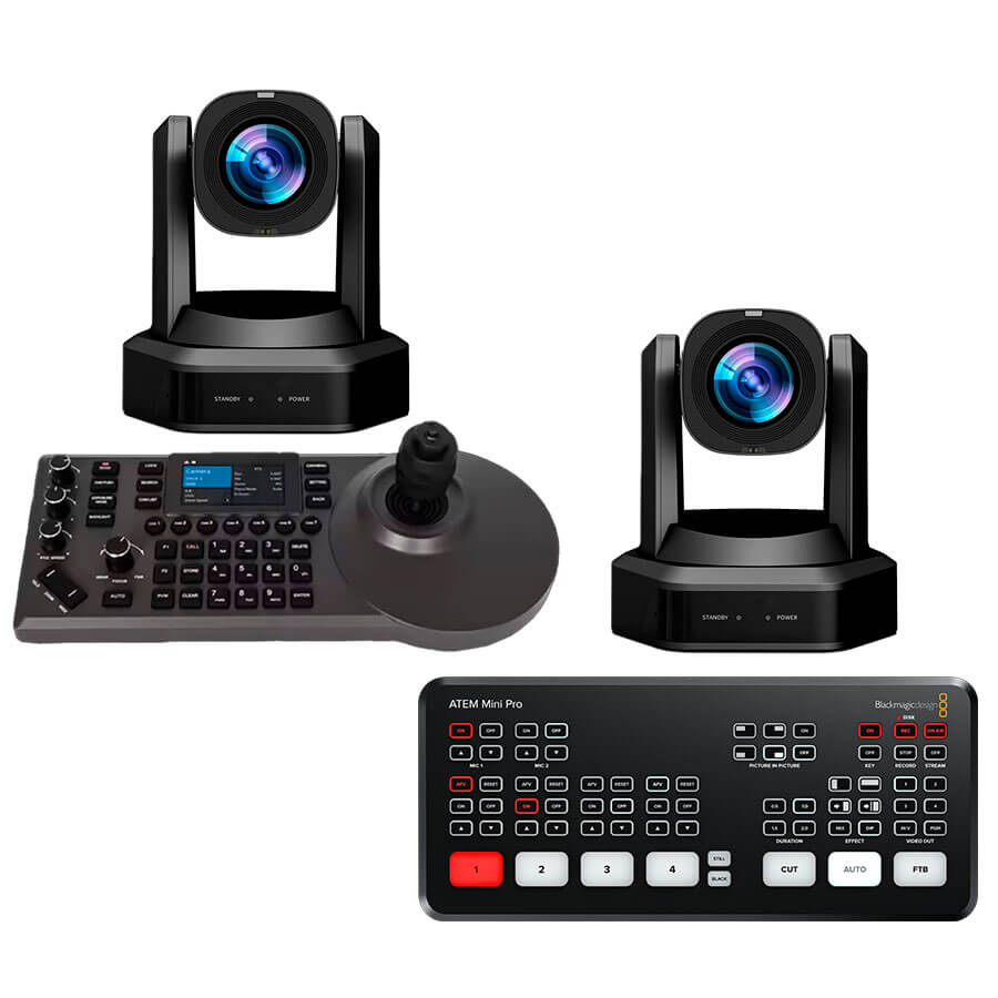 Kit 2 Câmeras RP PTZ Full HD 1080p 20x Controladora e ATEM Mini