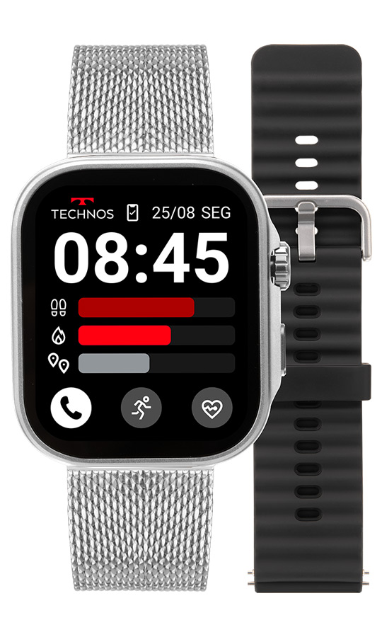 Smartwatch technos connect max call lançamento 2025 - Prata