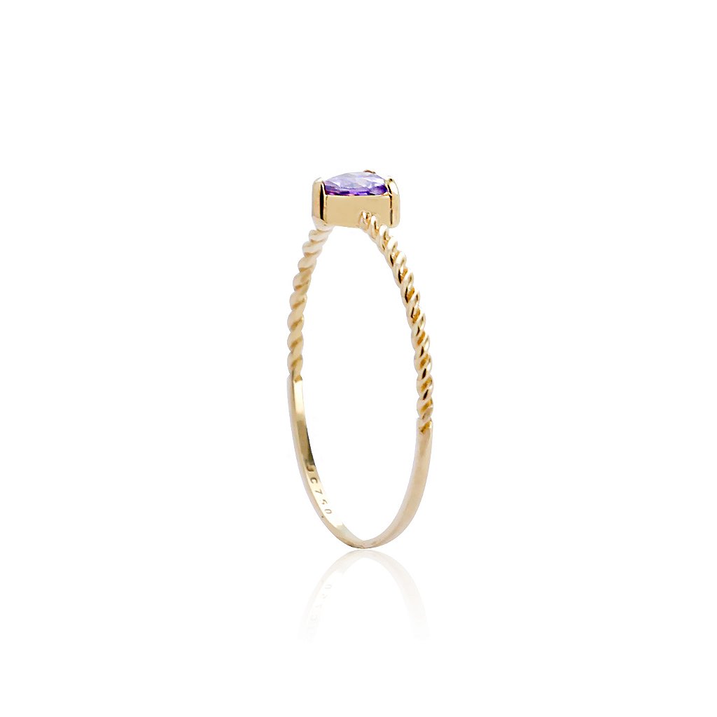 anel em ouro 18k com coracao de zirconia roxa - Joias Kids
