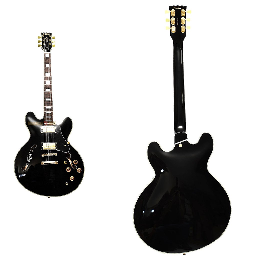 GUITARRA SEMI ACUSTICA VINTAGE VSA500 GLOSS BLACK GBK - Musical