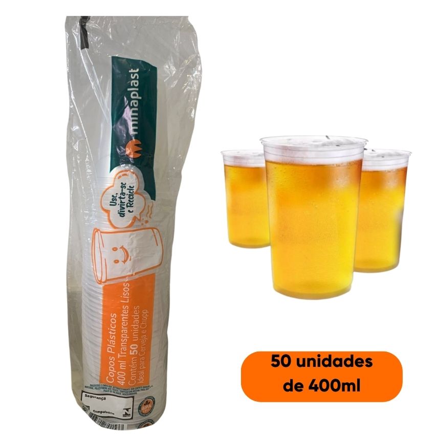 Copo 400 ml Transparente Liso 50 unidades - Minaplast - Mercadoce - Doces,  Confeitaria e Embalagem