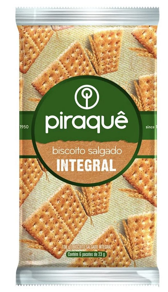 Biscoito Salgado Integral 138g - 6 Unidades de 23g - Piraquê - Mercadoce -  Doces, Confeitaria e Embalagem