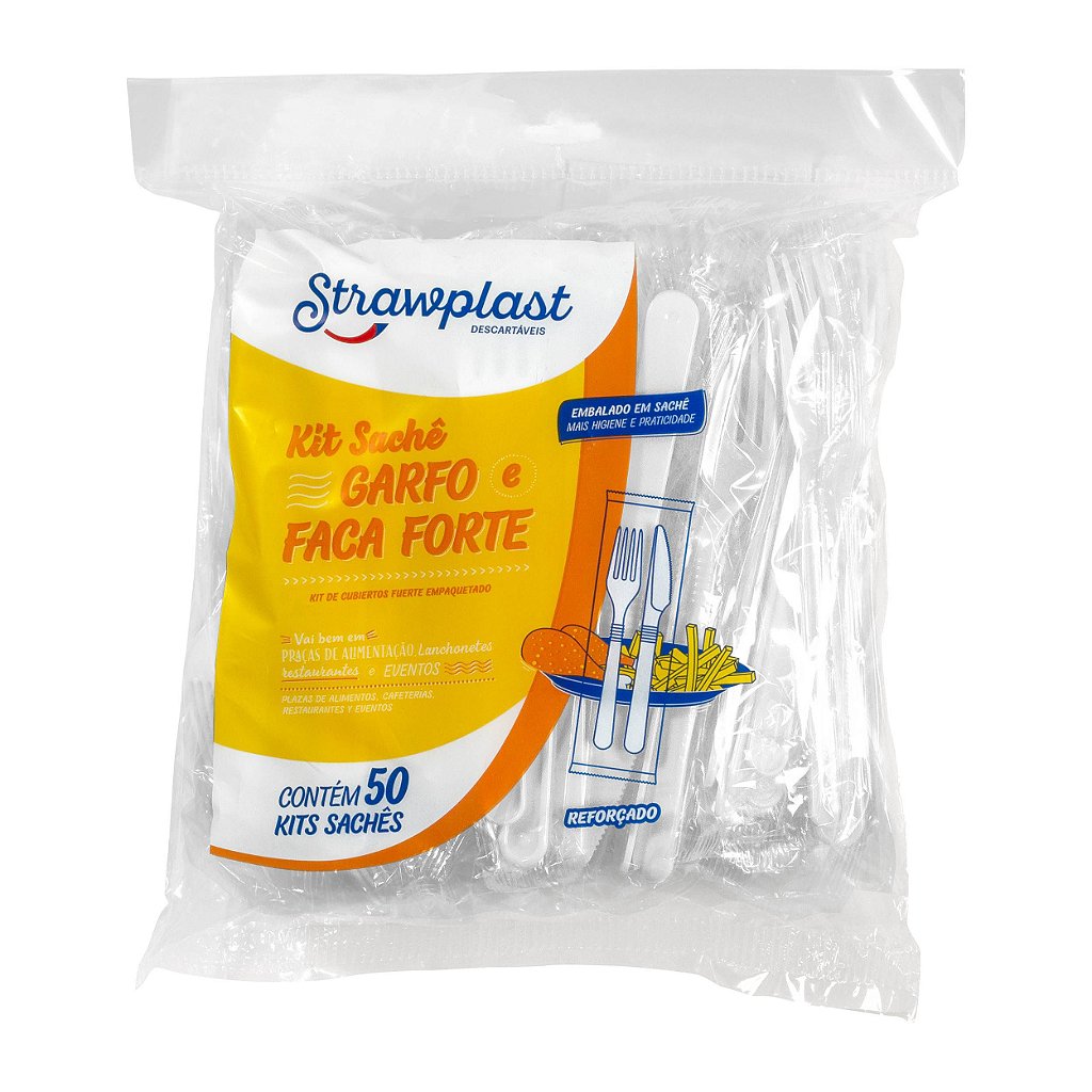 Kit Sachê Garfo e Faca Forte com Guardanapo - Strawplast