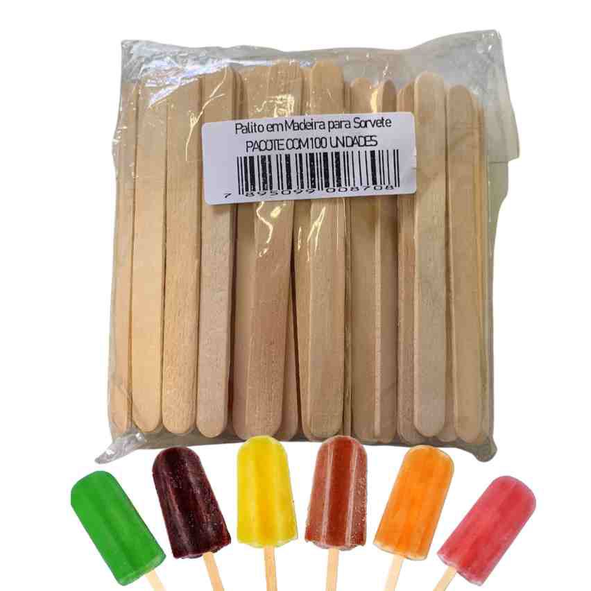 Palito de Madeira para Picolé com 100 unidades | Compre na Mercadoce -  Mercadoce - Doces, Confeitaria e Embalagem