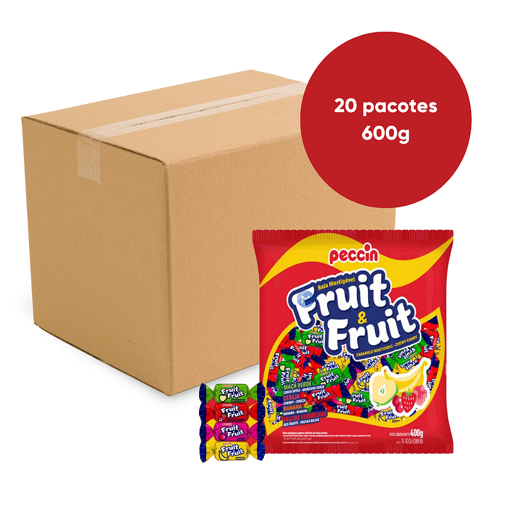 果物 PXG72 Caixa com 20 Pacotes Bala Mastigável Fruit&Fruit Peccin 600g