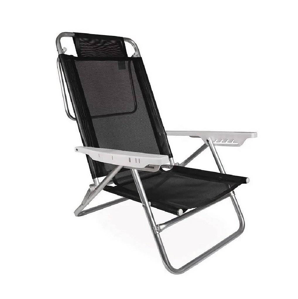 Cadeira Alumínio Reclinável Piscina 6 Posições Praia - Mor - Preto - Shop  do Mineiro