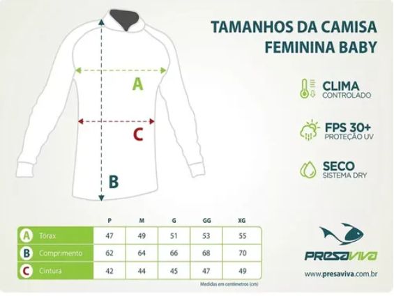 CAMISA CAMISETA BLUSA PESCA PRESA VIVA FEMININA PV06 BABY - Shop do Mineiro
