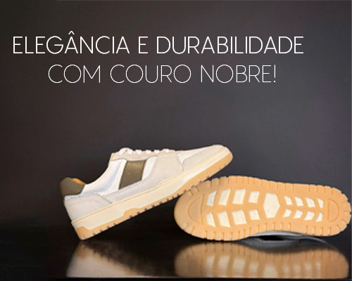 Detalhe do couro nobre e acabamento do Tênis