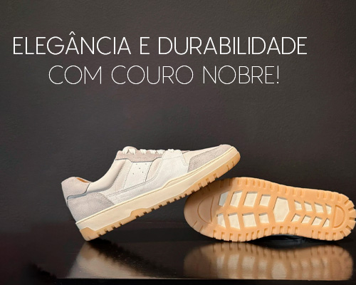 Detalhe do couro nobre e acabamento do Tênis