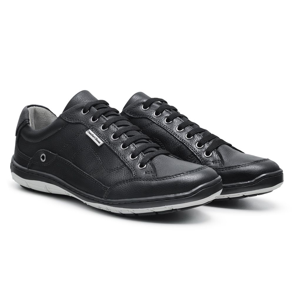 Sapatênis Masculino De Couro Legitimo Comfort Shoes 4002 Preto