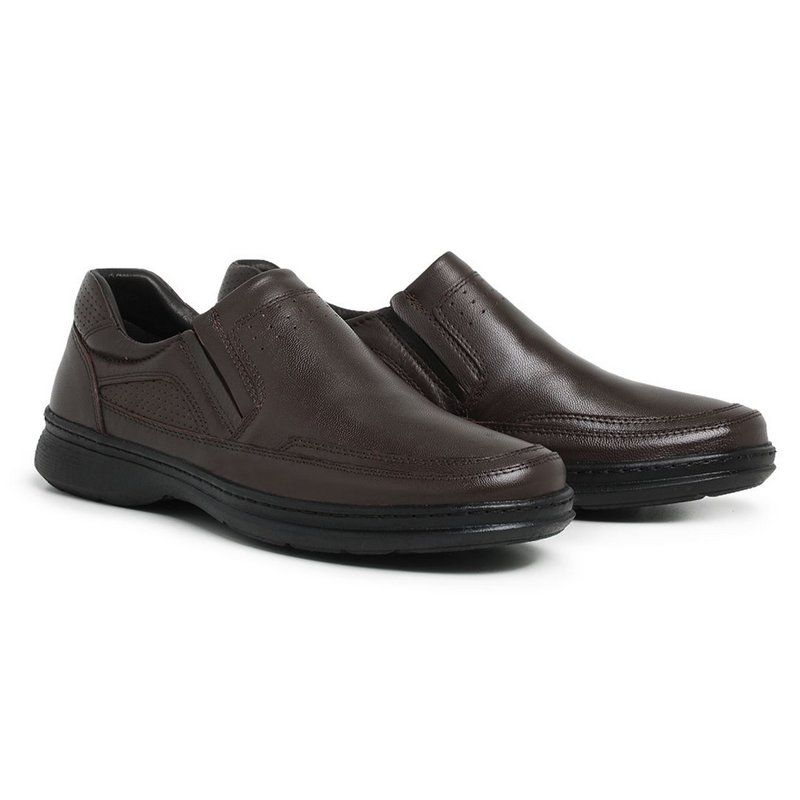 Sapato Masculino de Couro Legítimo Comfort Shoes 6021 Café