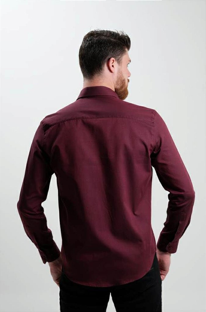 Camisa, Masculina, Ixória, Slim Fit, Manga, Longa, Marsala, Marca, Luxo. -  IXÓRIA