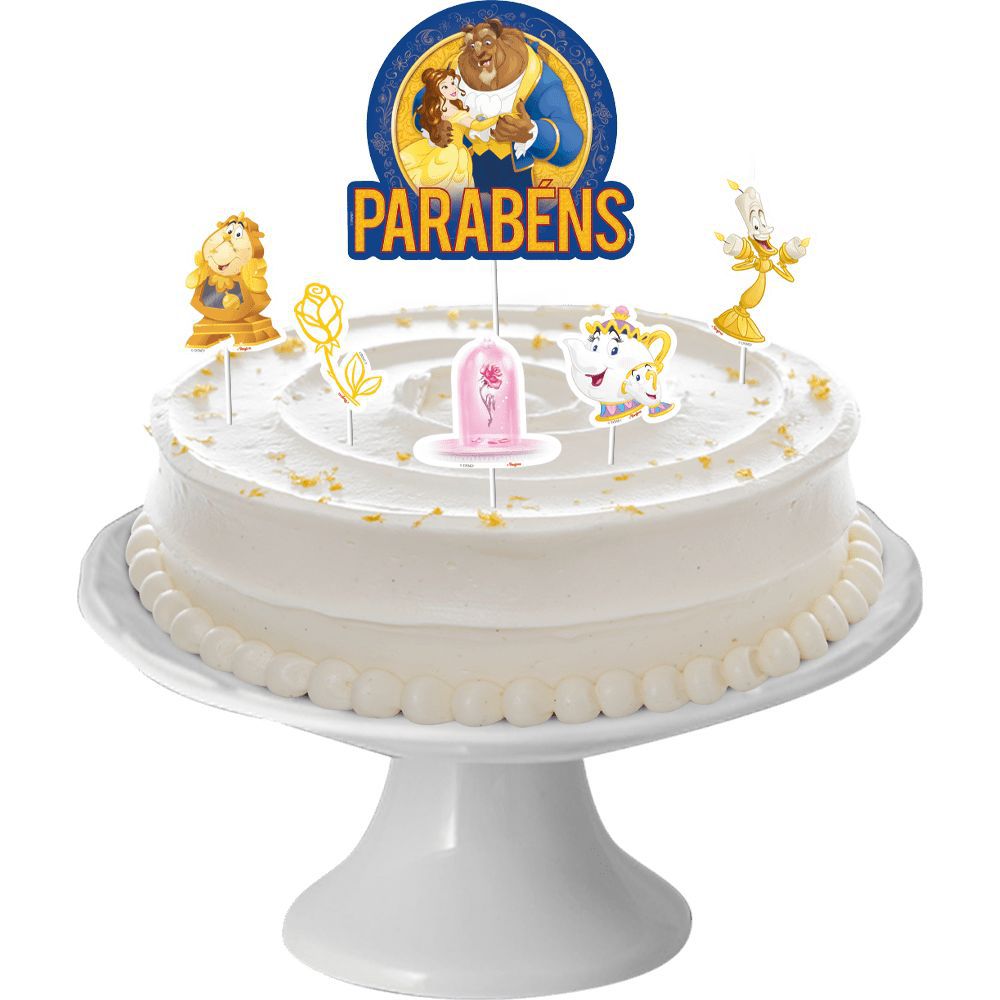 6 Topo Decoração de Bolo Tema Festa Bela e a Fera - Fantasia Kids