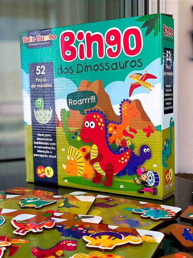 Bingo dos Dinossauros Brinquedo Educativo Bate Bumbo - Tralalá 4 Kids