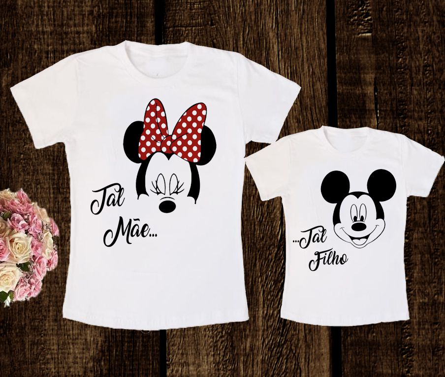 Camisa Feminina Camiseta Tal Mae Tal Filho Mickey Kit Mãe E Filho