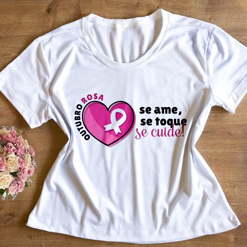 T-Shirt Outubro Rosa Se ame Linda Estampa