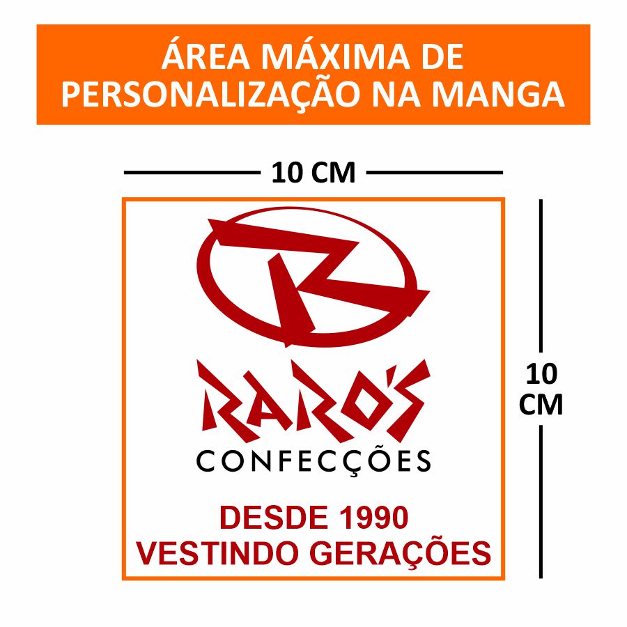 Área Máxima para Personalização na Manga - 10 x 10 cm