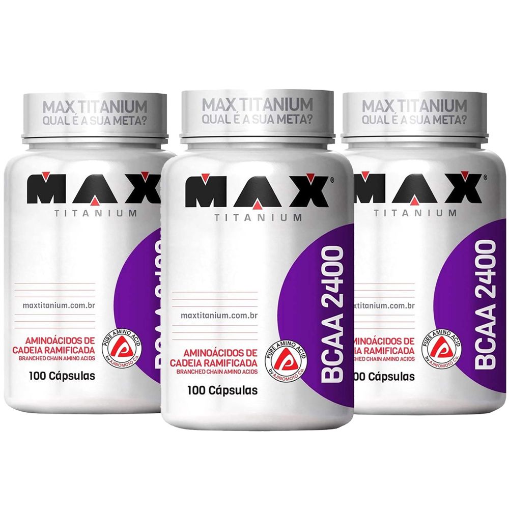 Kit 3 BCAA 2400 100 Capsulas Max Titanium - Suplementos Alimentares, Whey  Protein, Creatina, BCAA | Home Muscle