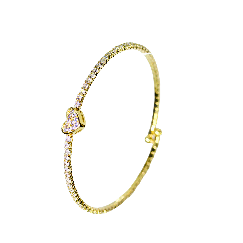 Pulseira Feminina Coração Zircônias Banho de Ouro
