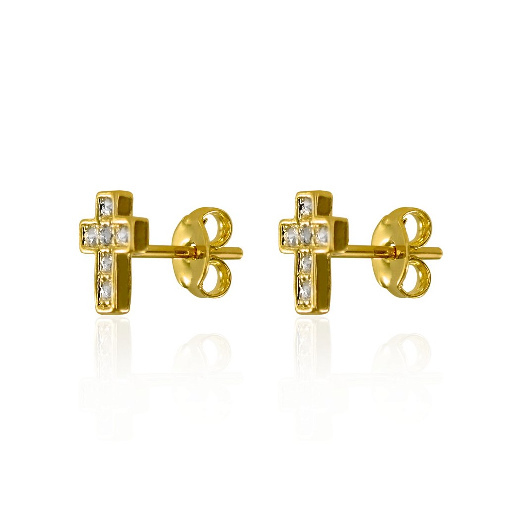 Brincos Divina Luz - Crucifixo Ouro