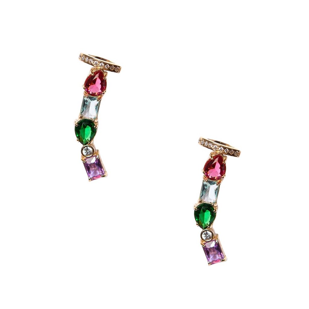 Brincos Ear Cuff Pedra Vermelha Verde Azul Roxa Banho Ouro Rosê