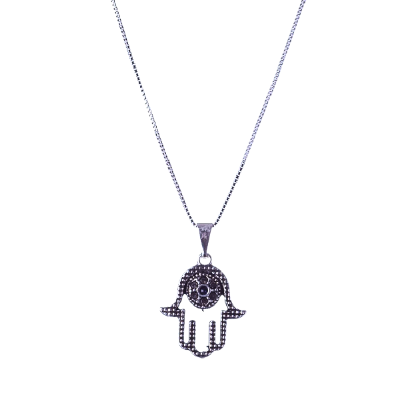 Colar Mão de Hamsa Prata Velha