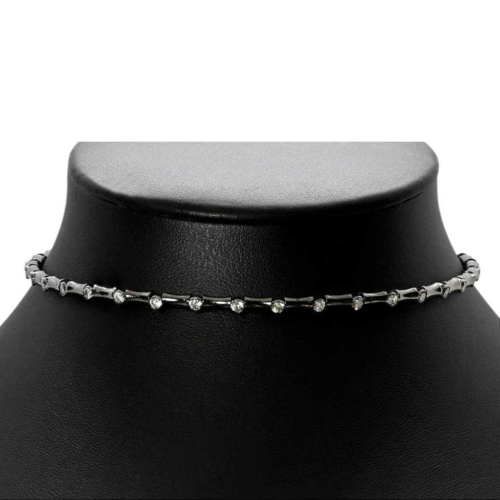 Colar Gargantilha Choker Zircônias Banho Grafite
