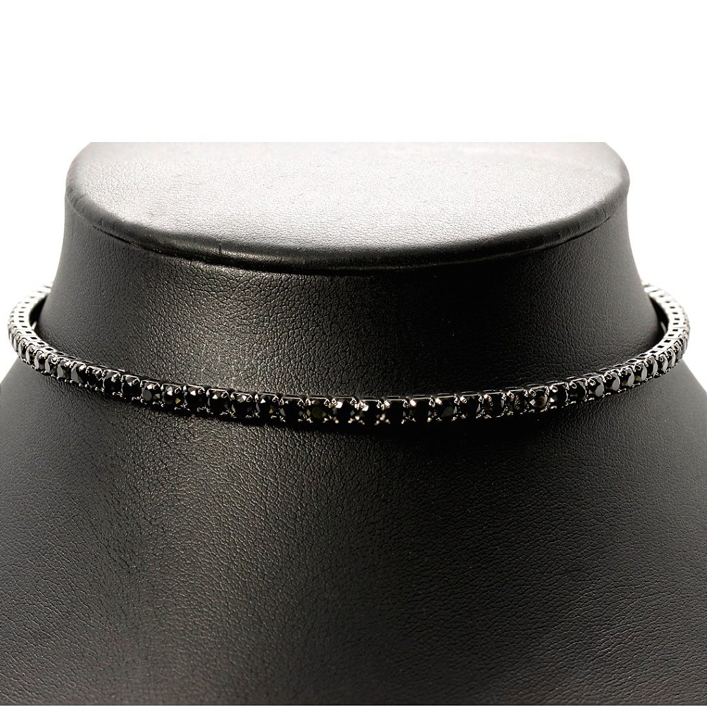 Colar Garagatilha Choker Zircônias Pretas Banho Grafite