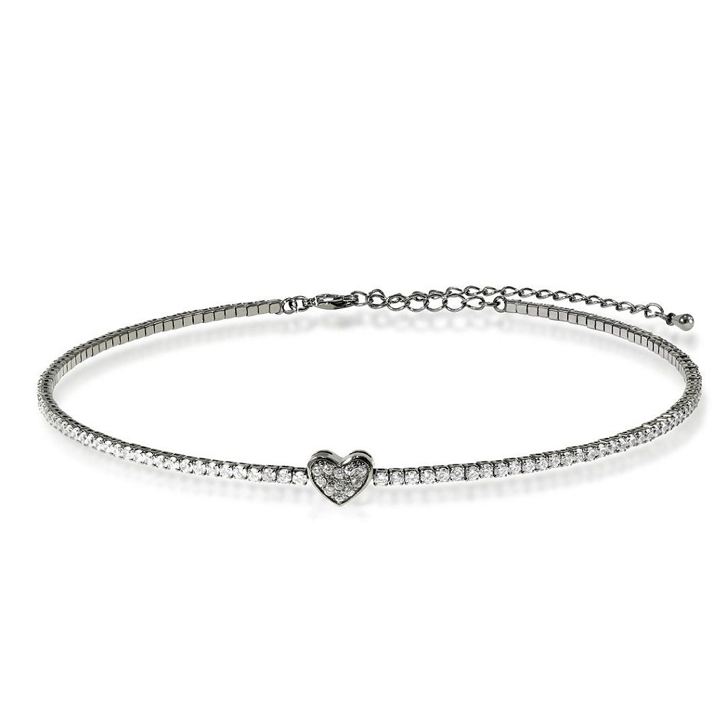 Colar Gargantilha Choker Coração Zircônias Banho Grafite