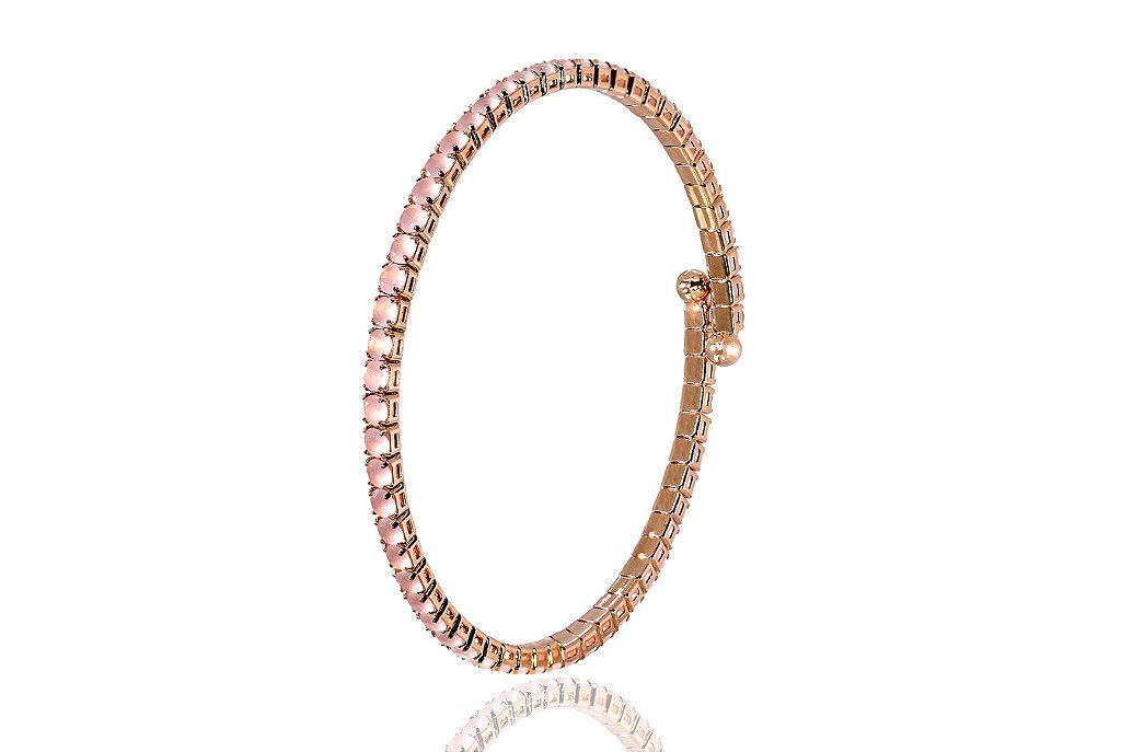 Pulseira Zircônias Rosas Banho Ouro Rosê
